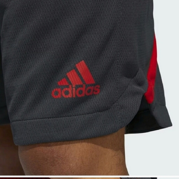Adidas Athletic Shorts Mens Carbon Black & Red - Picture 2 of 5